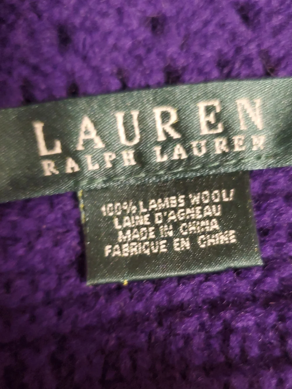 Lauren Ralph Lauren Lambs Wool Purple Tan Knit Scarf 72in X 9in Academia Luxury